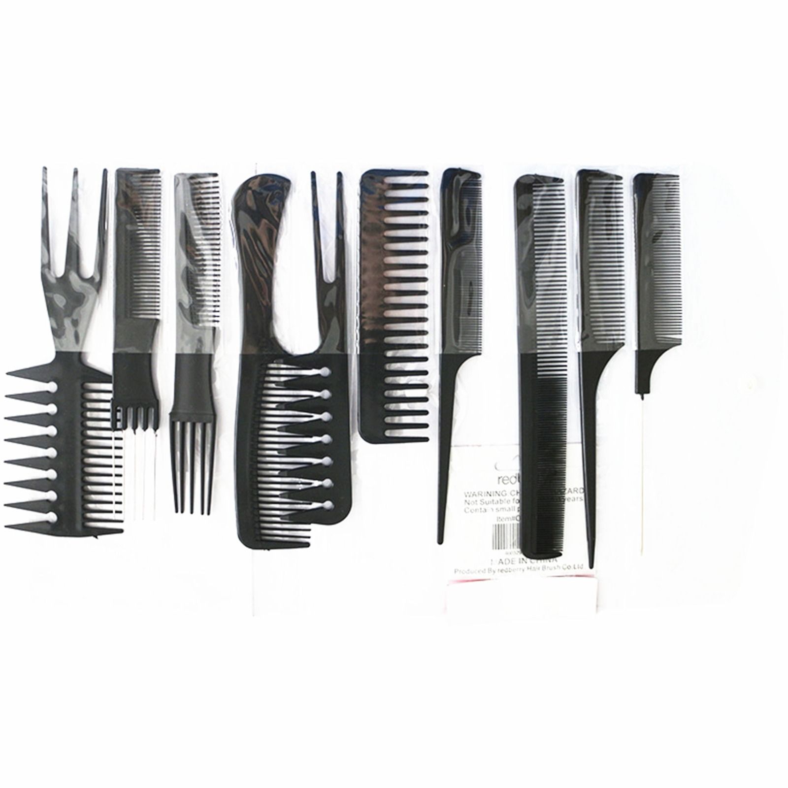 10pcs Hair Comb Set, Professional Salon Hair Styling Barber Combs Kit For Men And Women Plastic Fine And Wide Tooth Hair Combs Black