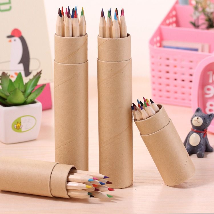 Color Pencil Kids 12 Colors Set Pack Wooden Stationery Multi Kawaii Professional Art Pencils Kit Set