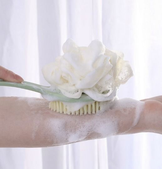 Double Face Sponge Mesh Long Handle Skin Friendly Exfoliate Shower Popular Bath Brush