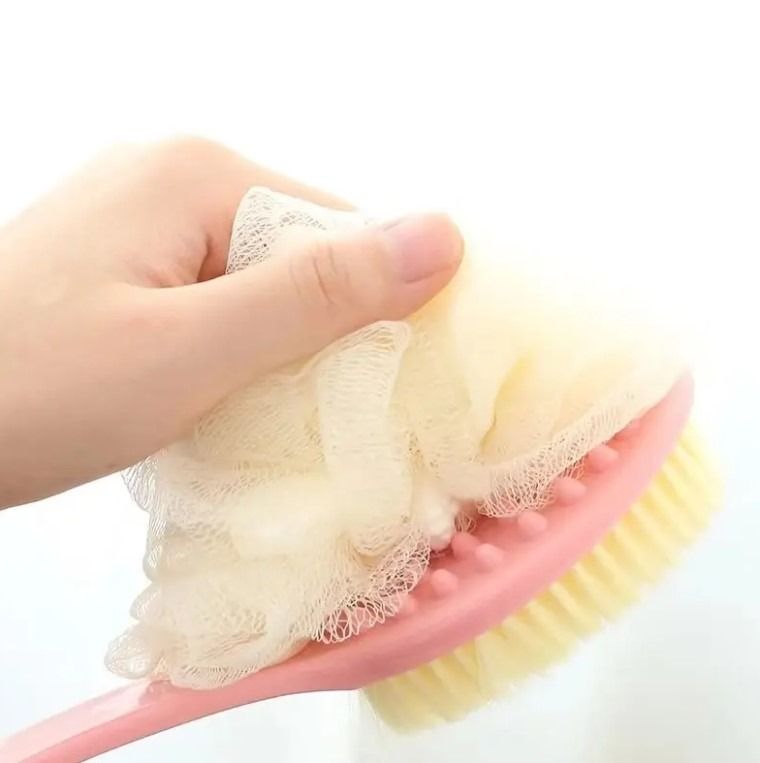 Double Face Sponge Mesh Long Handle Skin Friendly Exfoliate Shower Popular Bath Brush