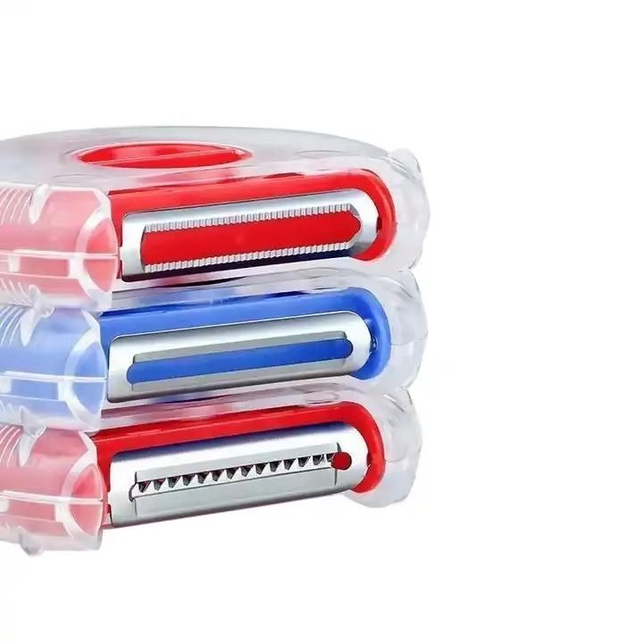 3 in 1 Rotary Round Vegetable Fruit Peeler Tool Multi- Functional Magic Trio Fruit Peeler With Stainless Steel Blade