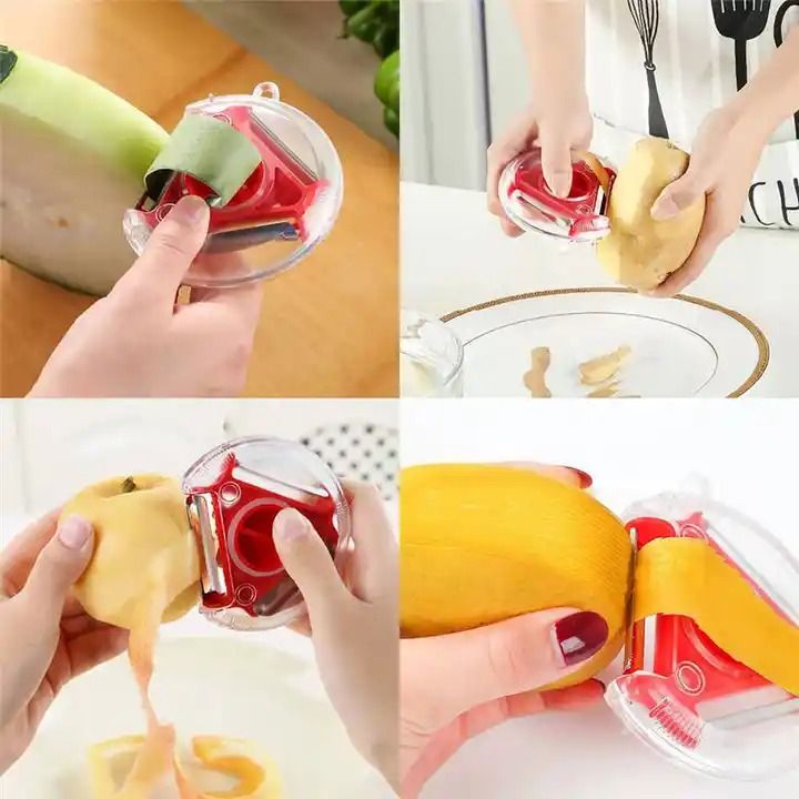 3 in 1 Rotary Round Vegetable Fruit Peeler Tool Multi- Functional Magic Trio Fruit Peeler With Stainless Steel Blade