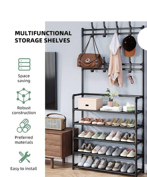 BEST OFFER! 5-Layer Assembled Shoe Rack Floor Coat,Hat Rack Intergrated Bedroom Living room Bathroom Hanger Hall Rack Maximize space,Easier retrival,Prevent loss & Damage of Shoes Preseve Shoe Quality