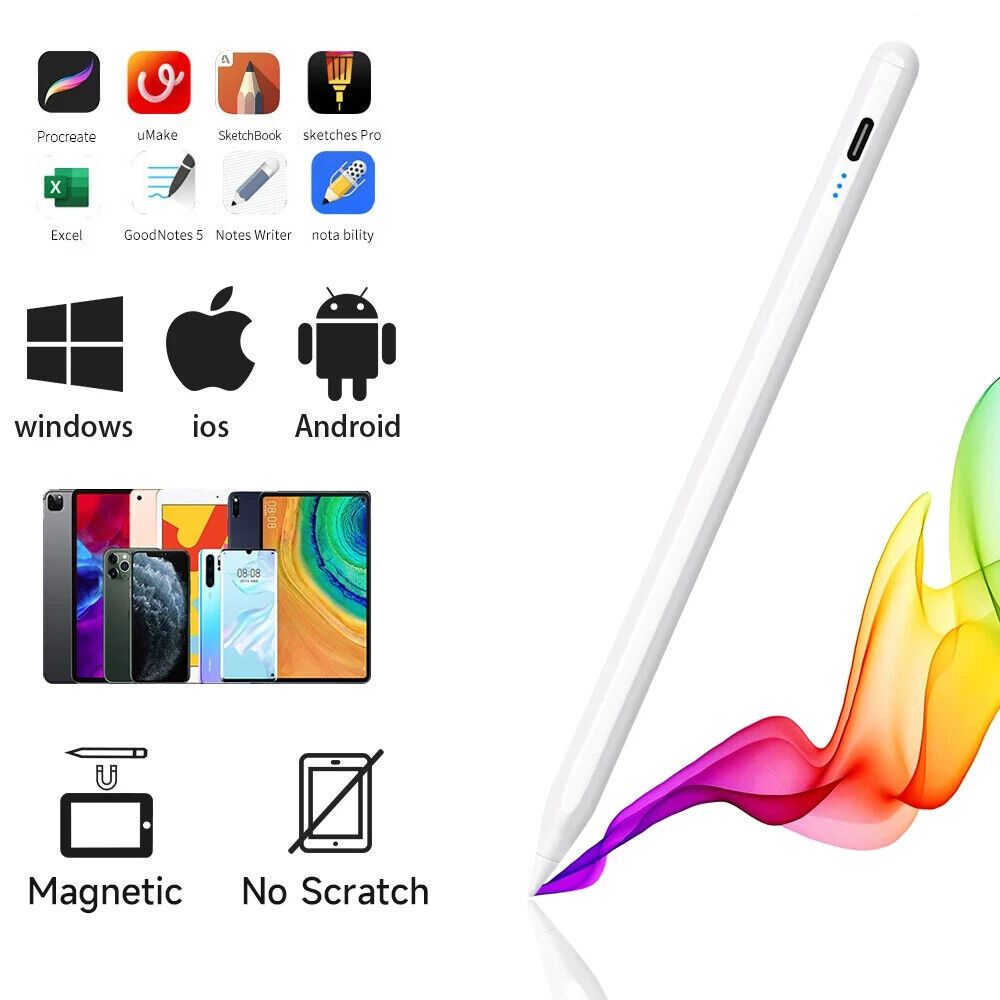 Superfine Nib Active capacitive universal stylus pen - Wide Compatibility for iPad/iPhone, Android Phone&Tablets - Accurate writing, No Bluetooth Connection required, Fast Charging, Magnetic