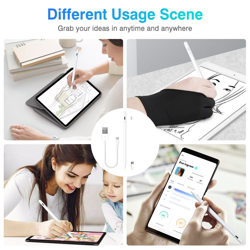 Superfine Nib Active capacitive universal stylus pen - Wide Compatibility for iPad/iPhone, Android Phone&Tablets - Accurate writing, No Bluetooth Connection required, Fast Charging, Magnetic