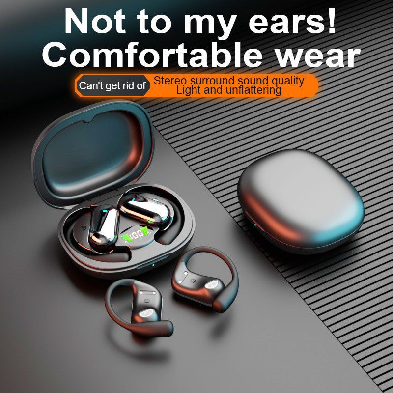 YYK-Q16S Wireless Open-Ear Hook Earphones with Deep Bass, Silicone, Noise-Cancelling, Long Battery Life, Digital Display Charging Indicator, Ideal for Running and Sports