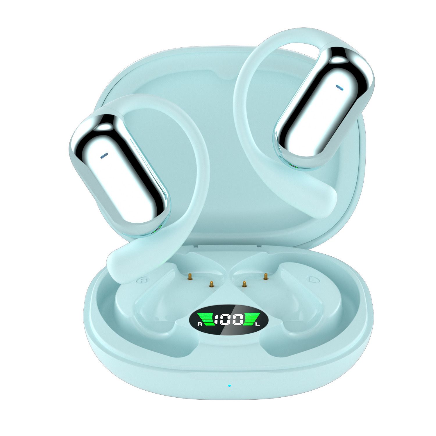 YYK-Q16S Wireless Open-Ear Hook Earphones with Deep Bass, Silicone, Noise-Cancelling, Long Battery Life, Digital Display Charging Indicator, Ideal for Running and Sports