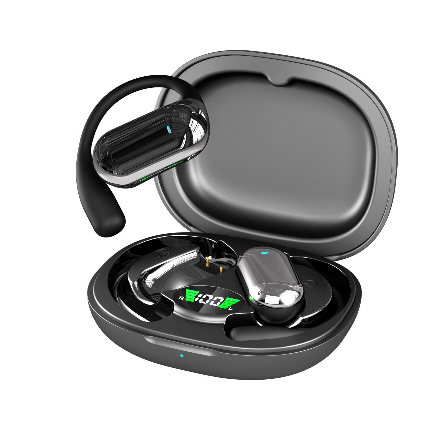 YYK-Q16S Wireless Open-Ear Hook Earphones with Deep Bass, Silicone, Noise-Cancelling, Long Battery Life, Digital Display Charging Indicator, Ideal for Running and Sports