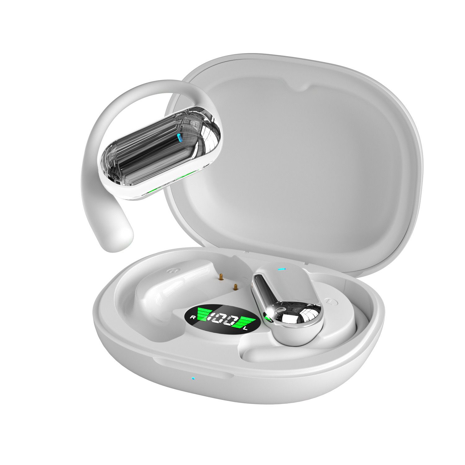 YYK-Q16S Wireless Open-Ear Hook Earphones with Deep Bass, Silicone, Noise-Cancelling, Long Battery Life, Digital Display Charging Indicator, Ideal for Running and Sports