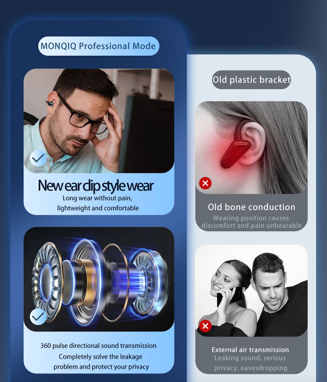 YYK-Q71 Wireless Bluetooth Headphones Non-In-Ear, Clip-On, Noise Cancelling, Highly Compatible, Long battery life.