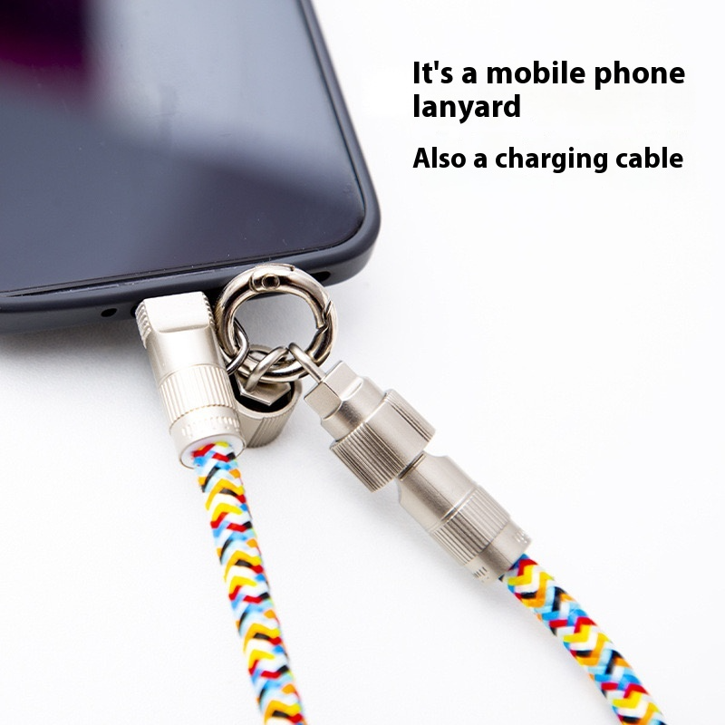 2-in-1 Phone Lanyard Charging Cable, Braided Anti-Lost Strap, PD 60W Fast Charge Data Cable, Compatible with C to C or C to Lightning