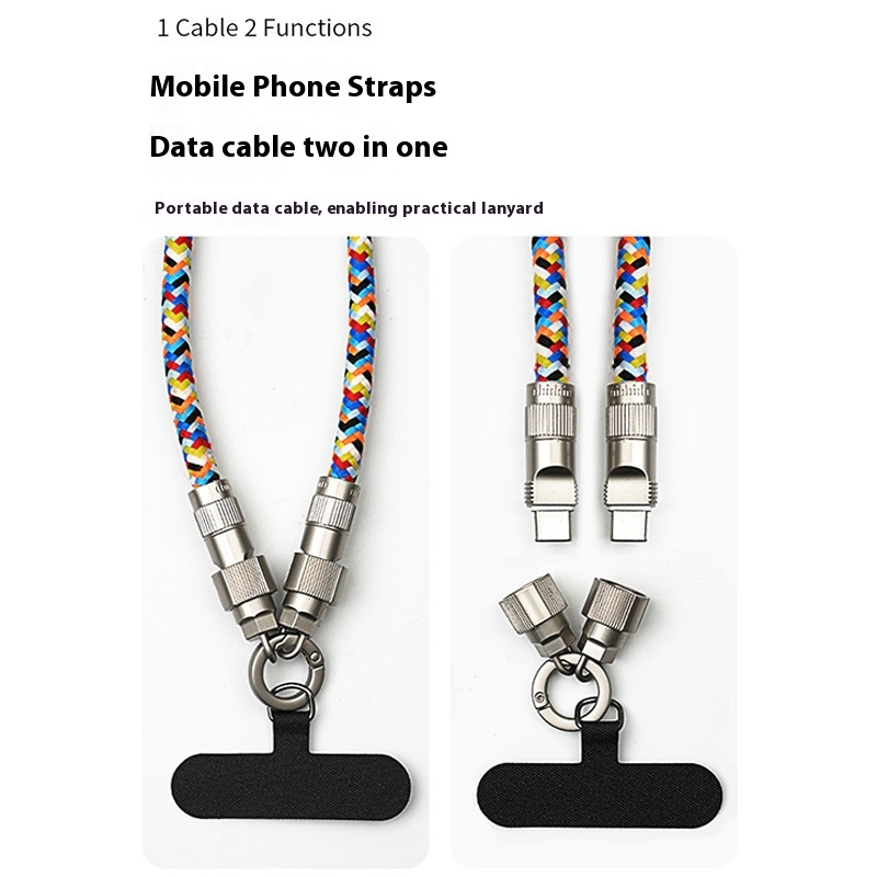 2-in-1 Phone Lanyard Charging Cable, Braided Anti-Lost Strap, PD 60W Fast Charge Data Cable, Compatible with C to C or C to Lightning