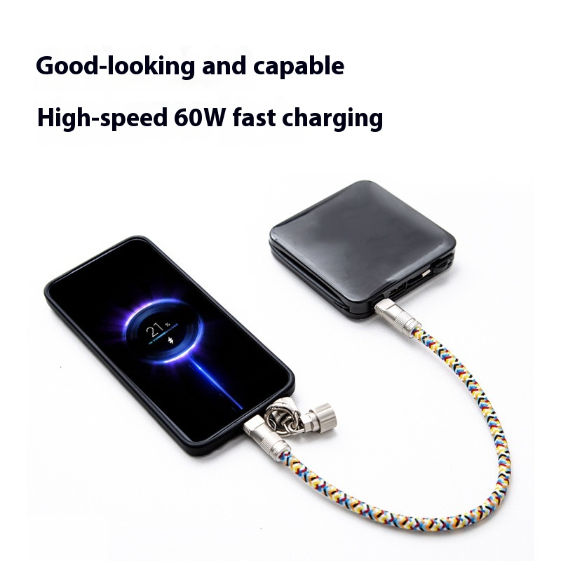 2-in-1 Phone Lanyard Charging Cable, Braided Anti-Lost Strap, PD 60W Fast Charge Data Cable, Compatible with C to C or C to Lightning