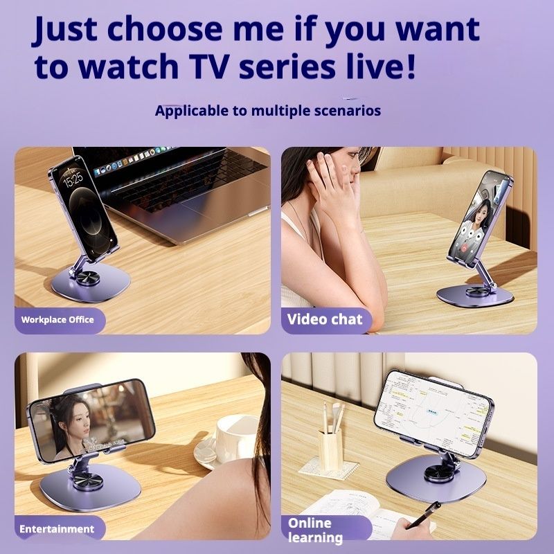 Metal Rotating Phone Tablet Desktop Stand Foldable Storage 360° Rotation
