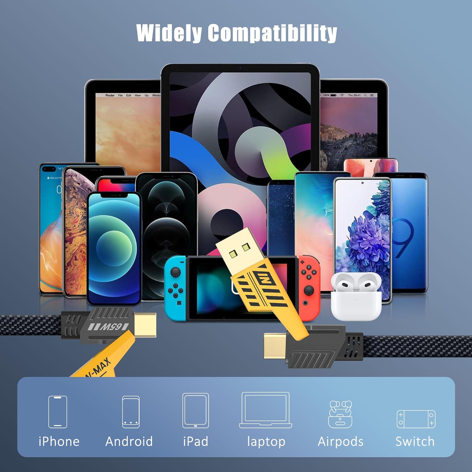65W + 27W Mecha-Style 4-in-1 Nylon Braided Cable, Fully Compatible