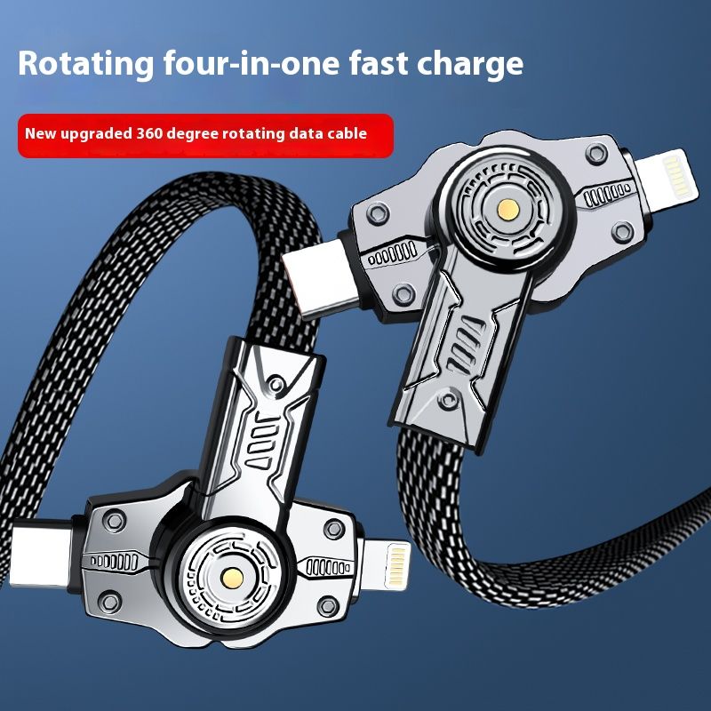720° Rotating 65W+PD 27W 4-in-1 Fast Charging Cable