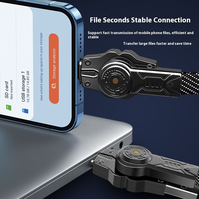 720° Rotating 65W+PD 27W 4-in-1 Fast Charging Cable