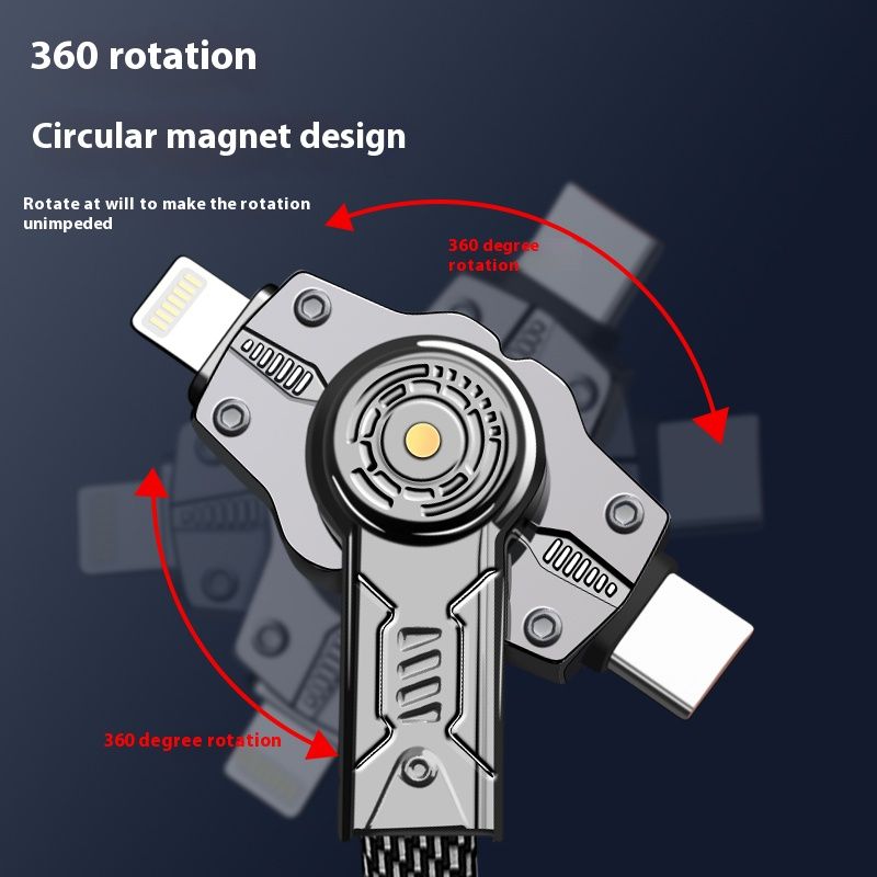 720° Rotating 65W+PD 27W 4-in-1 Fast Charging Cable