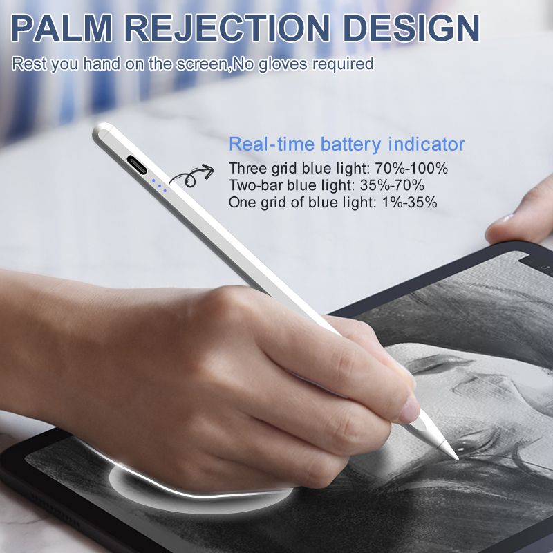 JD19-P iPad Precision Stylus - 3 LED Power Display, Tilt Sensitivity, and 8-Hour Battery for iPads (2018+ & M4 Series)