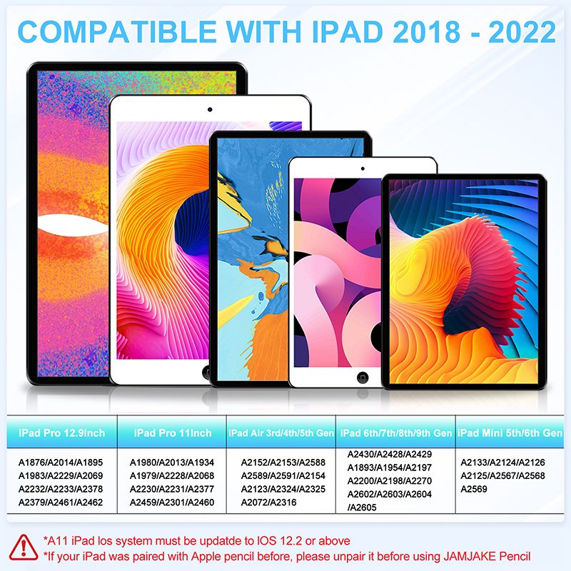 JD19-P iPad Precision Stylus - 3 LED Power Display, Tilt Sensitivity, and 8-Hour Battery for iPads (2018+ & M4 Series)