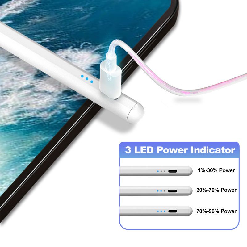 JD19-P iPad Precision Stylus - 3 LED Power Display, Tilt Sensitivity, and 8-Hour Battery for iPads (2018+ & M4 Series)