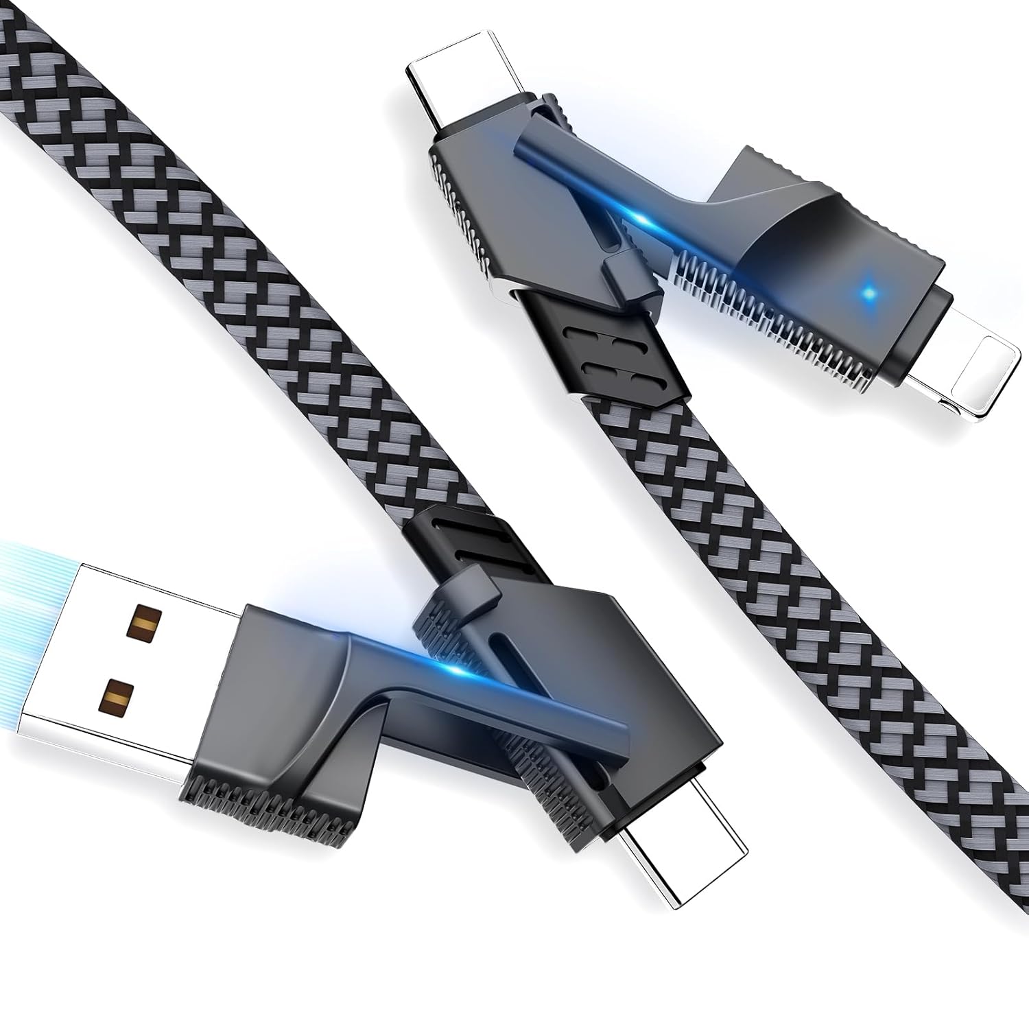4-in-1 Zinc Alloy Data Cable Dual-Head 66W Braided Fast Charging Cable  + PD 2