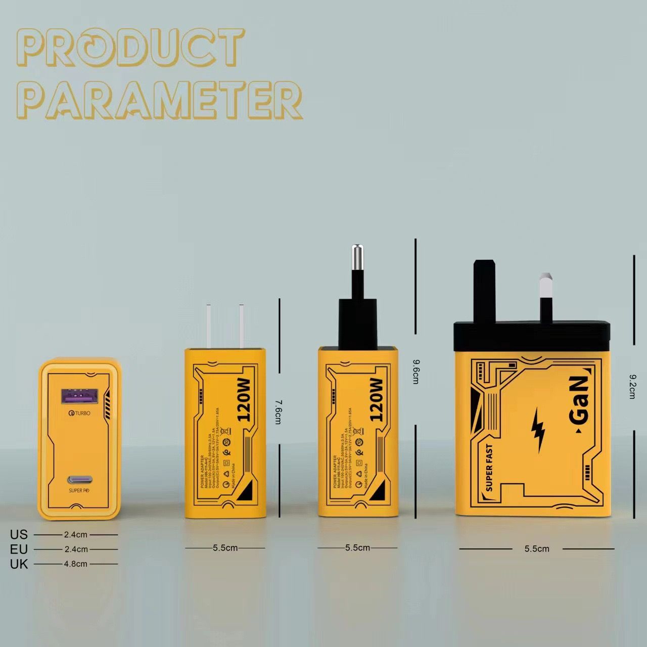 Mecha-Style 22.5W Fast Charger with TYPE-C + USB Ports, Supports All Charging Protocols, Available in UK/EU/US Plug Versions