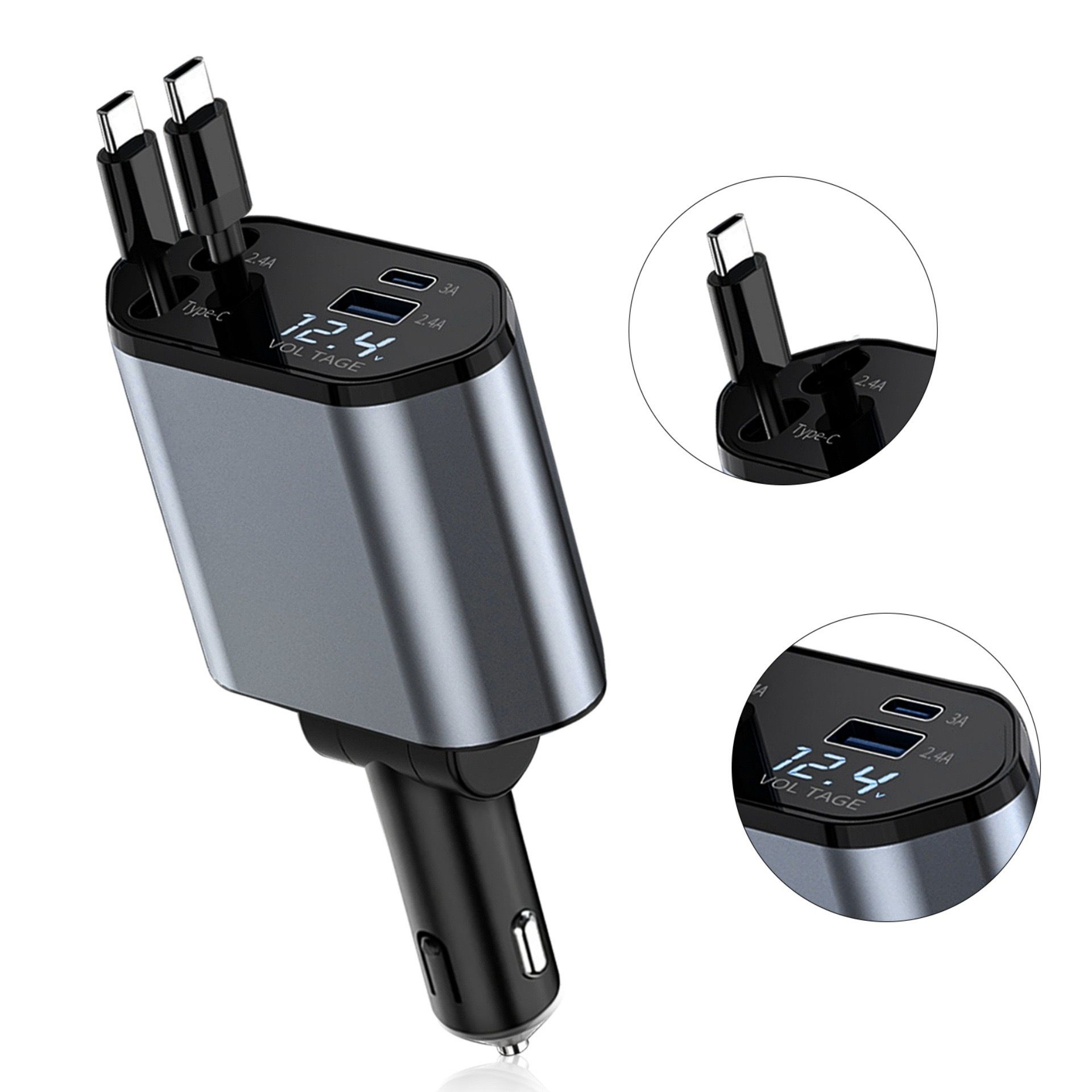 MAX 66W Super Fast Car Phone Charger with Retractable 4-in-1 Charging Cable and Cigarette Lighter Adapter