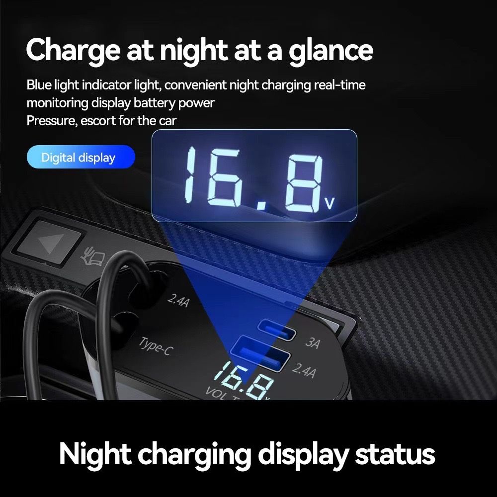 MAX 66W Super Fast Car Phone Charger with Retractable 4-in-1 Charging Cable and Cigarette Lighter Adapter