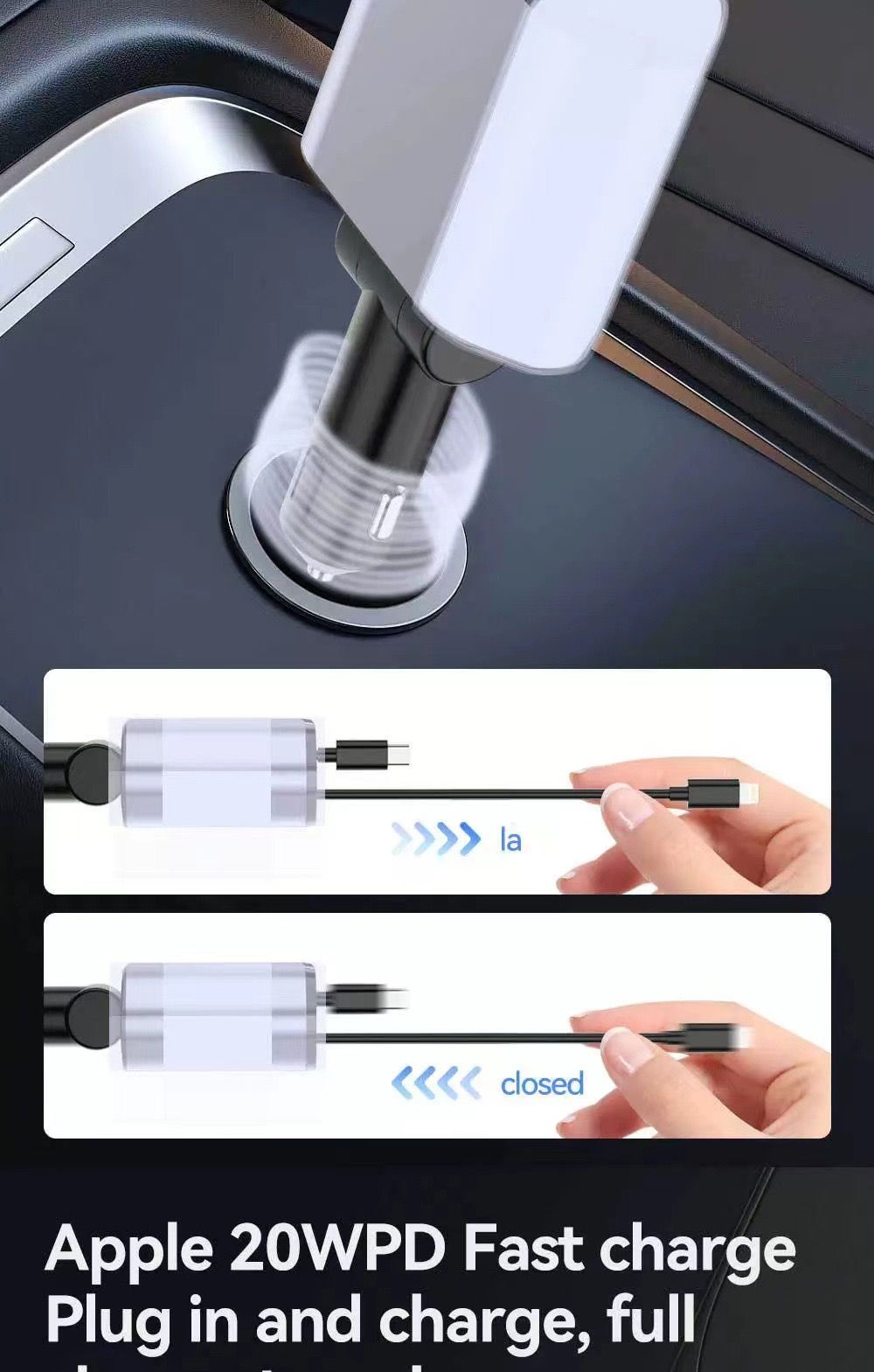MAX 66W Super Fast Car Phone Charger with Retractable 4-in-1 Charging Cable and Cigarette Lighter Adapter
