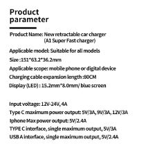 4-in-1 Car Charger with Super Fast Charging, Retractable Cables, Mecha-Style Design, and Screen Display