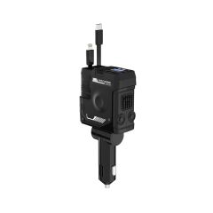 4-in-1 Car Charger with Super Fast Charging, Retractable Cables, Mecha-Style Design, and Screen Display