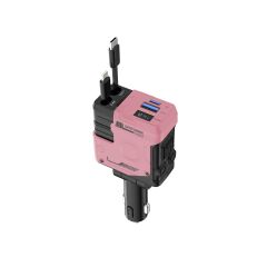4-in-1 Car Charger with Super Fast Charging, Retractable Cables, Mecha-Style Design, and Screen Display