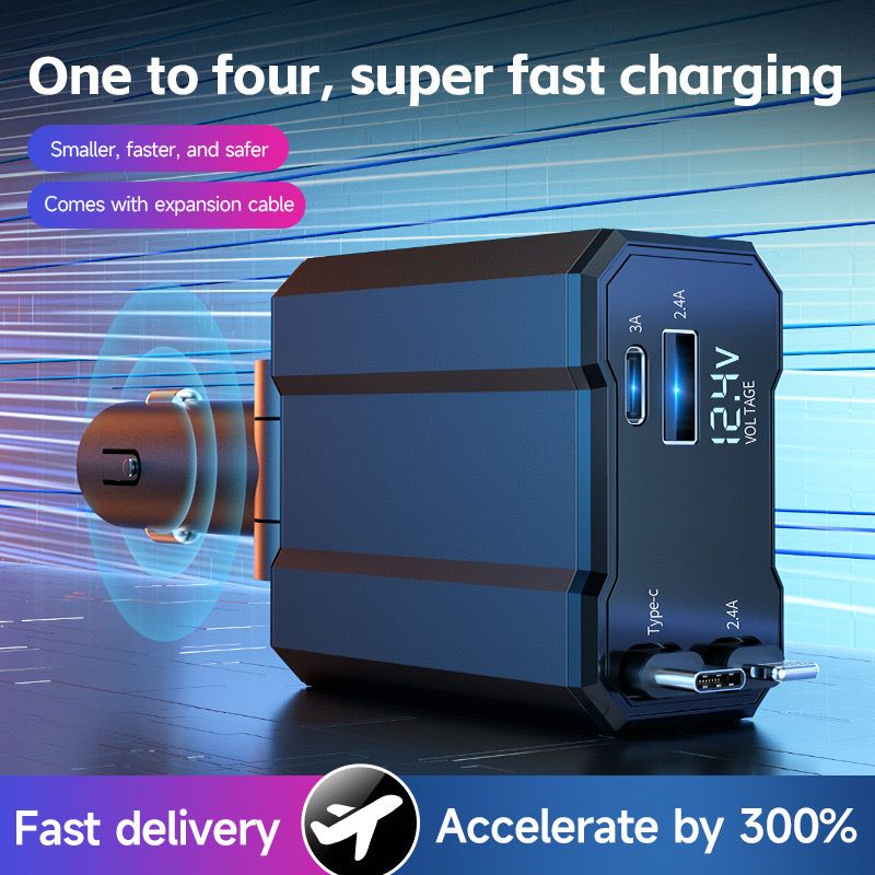 Super Fast Charge 2-in-1 Car Charger, Car Cigarette Lighter Adapter