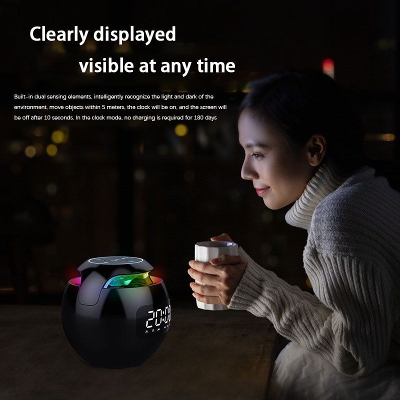Portable Mini Bluetooth Speaker with Alarm Clock, FM Radio, TF Card Slot, and Enhanced Bass