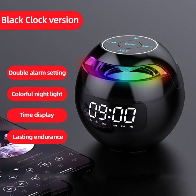 Portable Mini Bluetooth Speaker with Alarm Clock, FM Radio, TF Card Slot, and Enhanced Bass