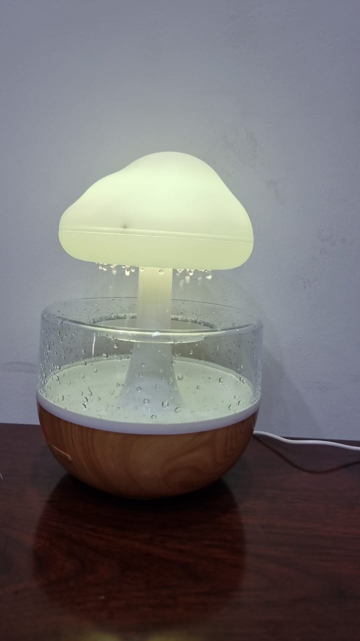 Rain Humidifier with 5 Essential Oils, Mushroom Humidifier with 7 Changing Colors Night Lights, Rain Sound Cloud Humidifier Water Drip Desk Bedside Water Drop Sound