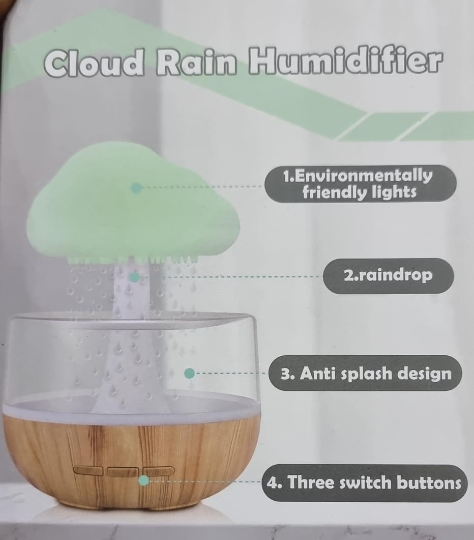 Rain Humidifier with 5 Essential Oils, Mushroom Humidifier with 7 Changing Colors Night Lights, Rain Sound Cloud Humidifier Water Drip Desk Bedside Water Drop Sound