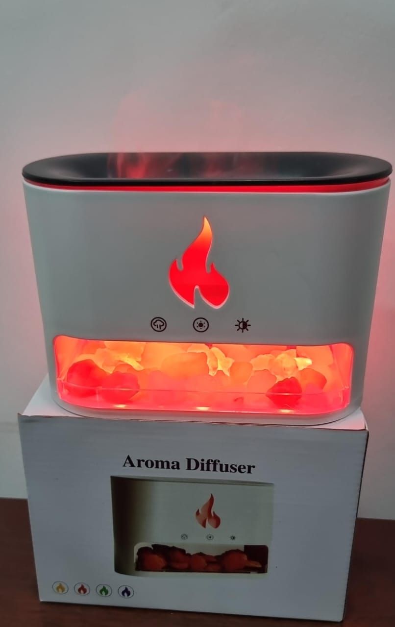 Essential Oil Diffuser, Fireplace Fire Flame Aromatherapy Diffuser, 250ml Himalayan Salt Lamp Scent Diffuser, Cool Mist Humidifier with 7 Colors Light, Timer & Auto-Off for Home, Room (Black)