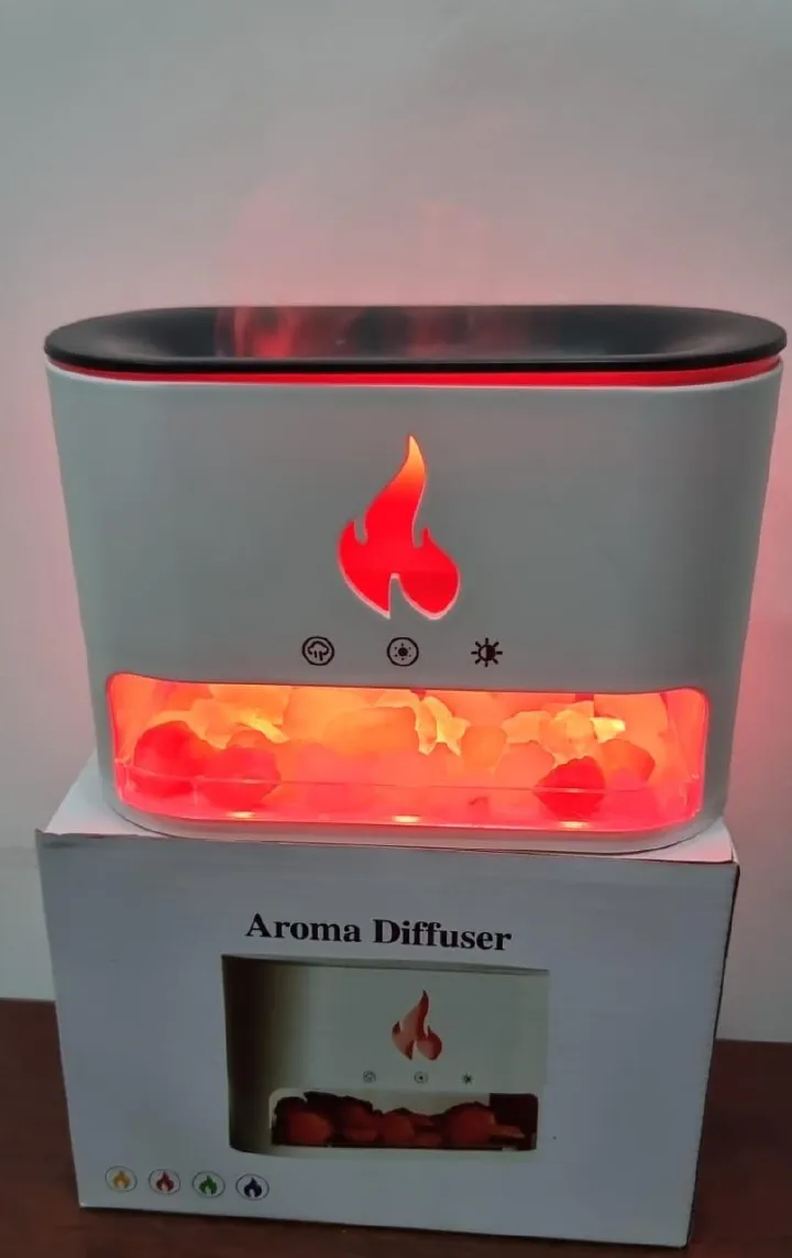 Essential Oil Diffuser, Fireplace Fire Flame Aromatherapy Diffuser, 250ml Himalayan Salt Lamp Scent Diffuser, Cool Mist Humidifier with 7 Colors Light, Timer & Auto-Off for Home, Room (Black)