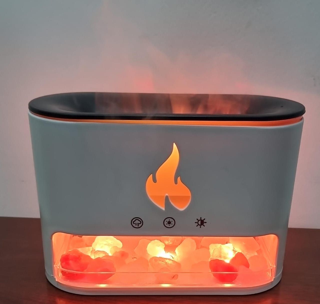 Essential Oil Diffuser, Fireplace Fire Flame Aromatherapy Diffuser, 250ml Himalayan Salt Lamp Scent Diffuser, Cool Mist Humidifier with 7 Colors Light, Timer & Auto-Off for Home, Room (Black)