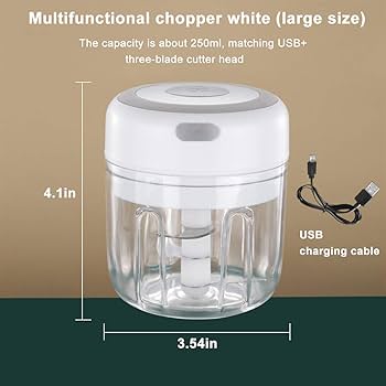 Electric Mini Vegetable Chopper, Food Chopper, Garlic Slicer Veggie, Salad, Lettuce, Onion, Chili Crusher, Tomato Dicer Chopper Cutter & Ginger Meat Mincer for Kitchen, Portable USB Chopper (250ML)