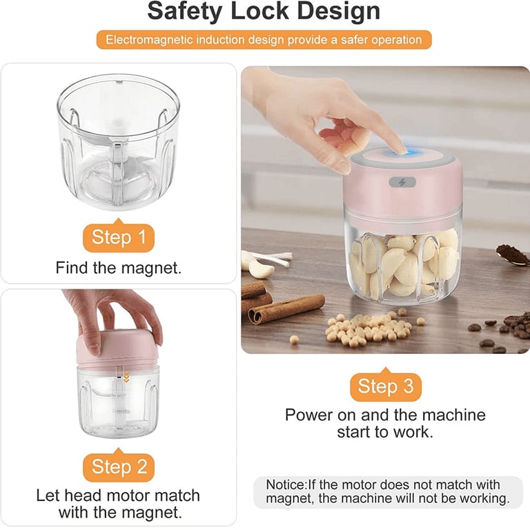 Electric Mini Vegetable Chopper, Food Chopper, Garlic Slicer Veggie, Salad, Lettuce, Onion, Chili Crusher, Tomato Dicer Chopper Cutter & Ginger Meat Mincer for Kitchen, Portable USB Chopper (250ML)