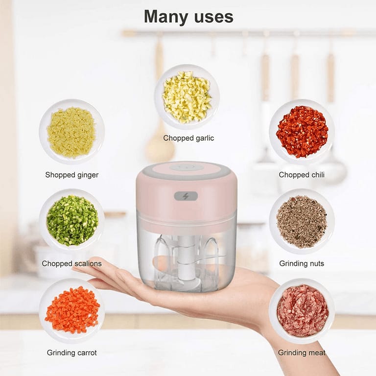 Electric Mini Vegetable Chopper, Food Chopper, Garlic Slicer Veggie, Salad, Lettuce, Onion, Chili Crusher, Tomato Dicer Chopper Cutter & Ginger Meat Mincer for Kitchen, Portable USB Chopper (250ML)