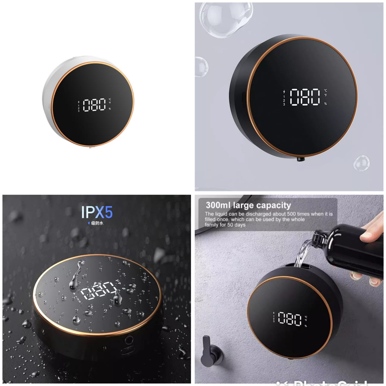 New Wall-mounted Automatic Soap Dispenser 300ml Rechargeable Intelligent Induction Hand Washing Machine With Full Screen Display