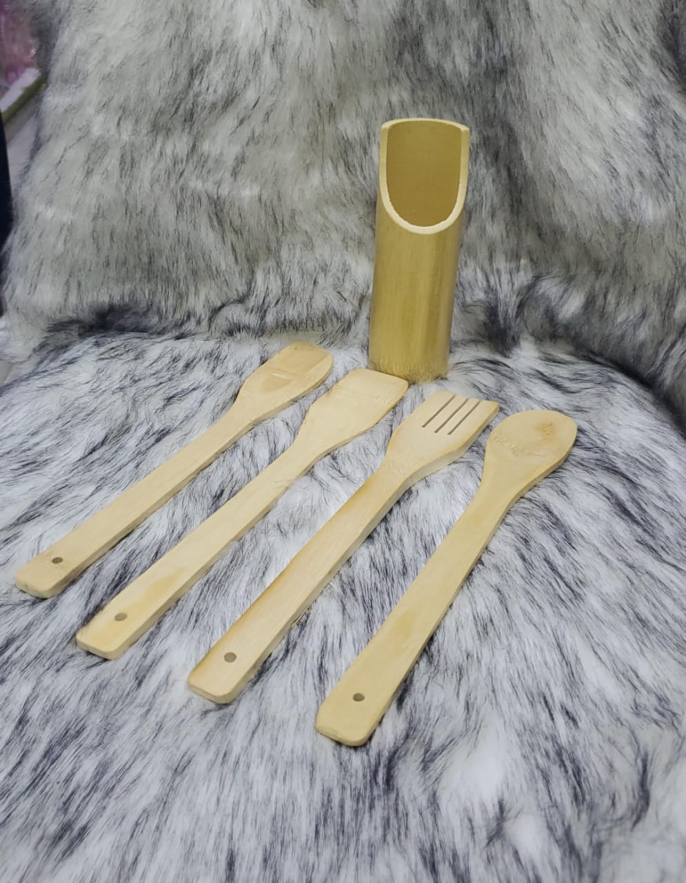 MWIKO Bamboo Utensil Set 5 PCS Kitchen Cooking Tools for Nonstick Pots Pans Cookware Spatula Mixing Utensils Bamboo Dinnerware Sets