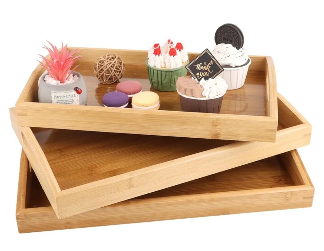 Rustic Customized Bamboo Serving Tray Wooden Nesting Trays Bamboo Wood Trays