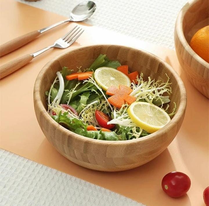 Polished Bamboo Wooden Dinner Bowls Set Reusable Small Round Salad Bowl for BBQ Parties Folk Art Style Dipping Oil Spice Bowls