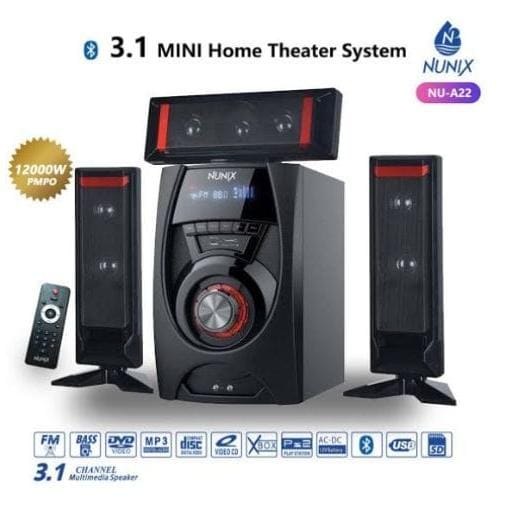 Nunix 3.1 Channel Multimedia Subwoofer Speaker System Mini Home Theater NU-A22 120000W PMPO Bluetooth Woofer