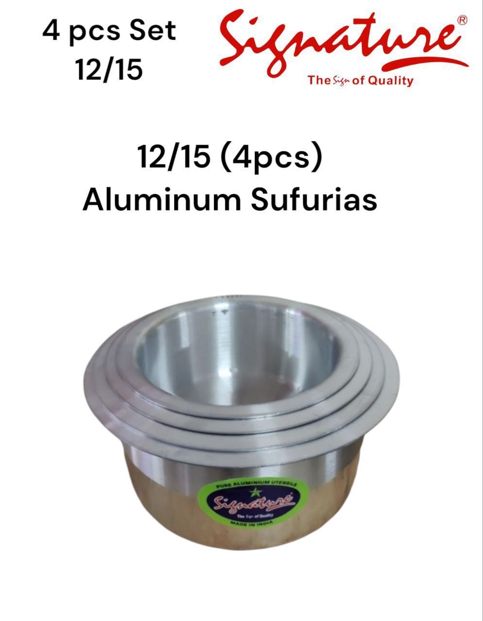 Signature 4pcs from size 12 to 15 Premier Range of Aluminium Cooking Pots Set Stainless steel Sufurias with No Lids